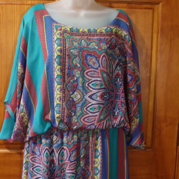 Signature Robbie Bee Colorful Batwing Sleeve Floral Print Drop Blouson Dress 14 - Picture 2 of 12